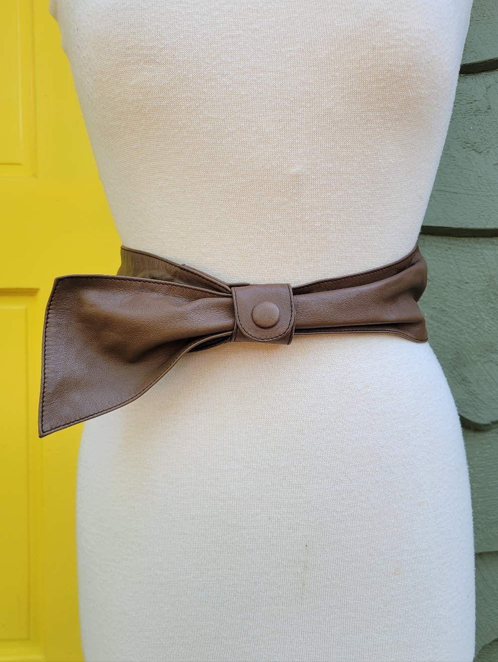 Vintage 90s BBC Genuine Leather Asymmetrical Sculptural Waist Belt Brown Cincher